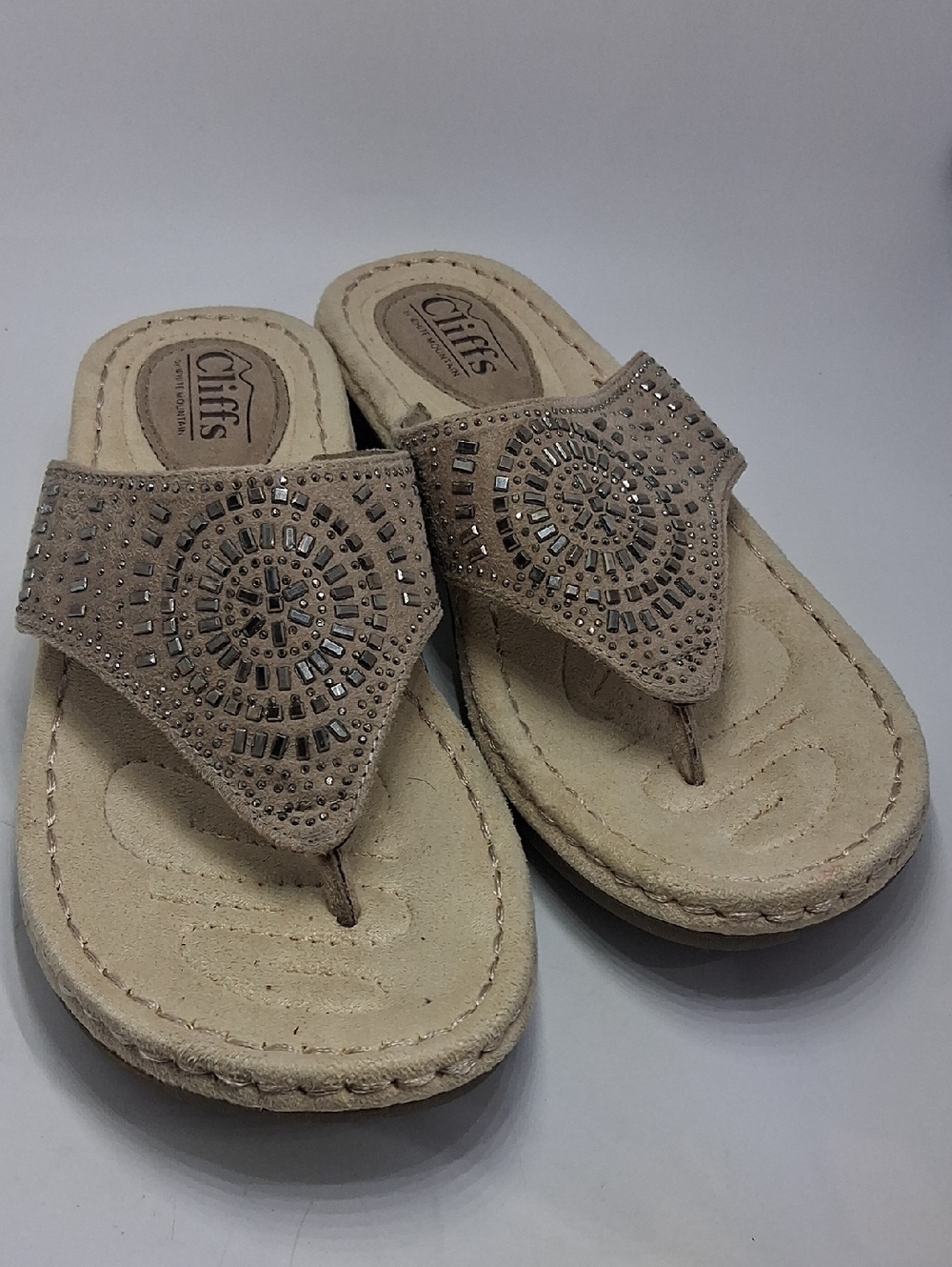 Cliffs by WHITE MOUNTAIN Taupe Embellished Toe-Post Sandals